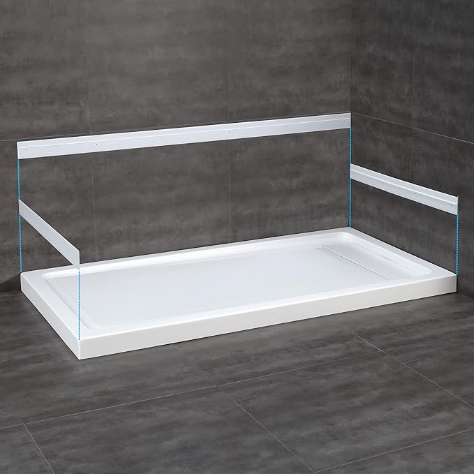 OVE Decors 60-in W x 32-in D Shower Base Pan Rectangle, Hidden Side Drain, White Acrylic, Reversible Design