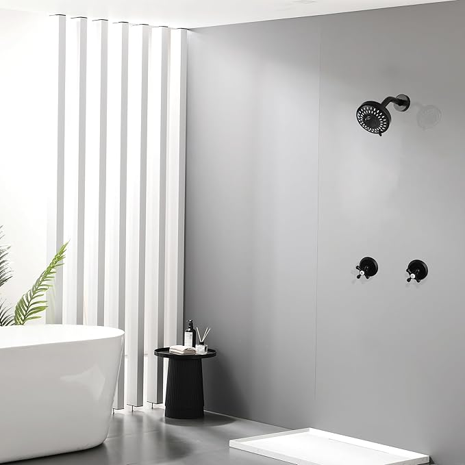 2 Handle Shower Faucet and 5 Mode Shower Head, Matte Black Two Handle Shower Faucet Bathroom Shower Trim Kit with Rough-in Valve, BY2H002