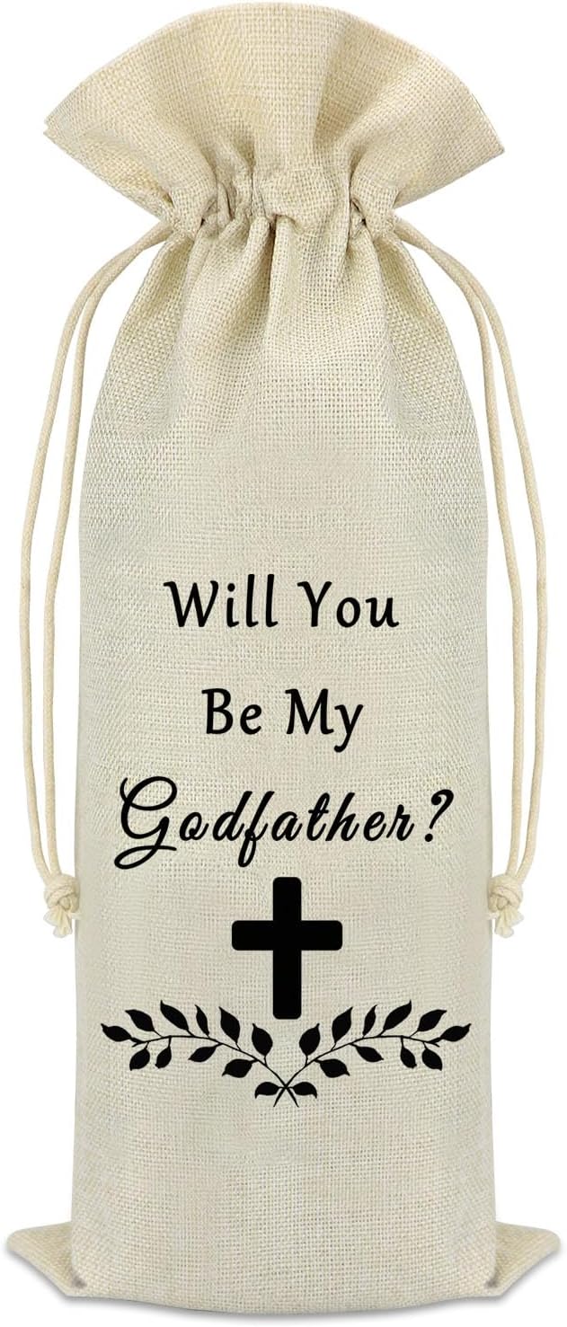 Godfather Proposal Gift Wine Bag God Godfather Gifts from Godchild Father's Appreciation Gift Father's Day Birthday Baptism Gift for Godfather Reusable Wine Gift Bags with Drawstrings Wine Bottle Bag