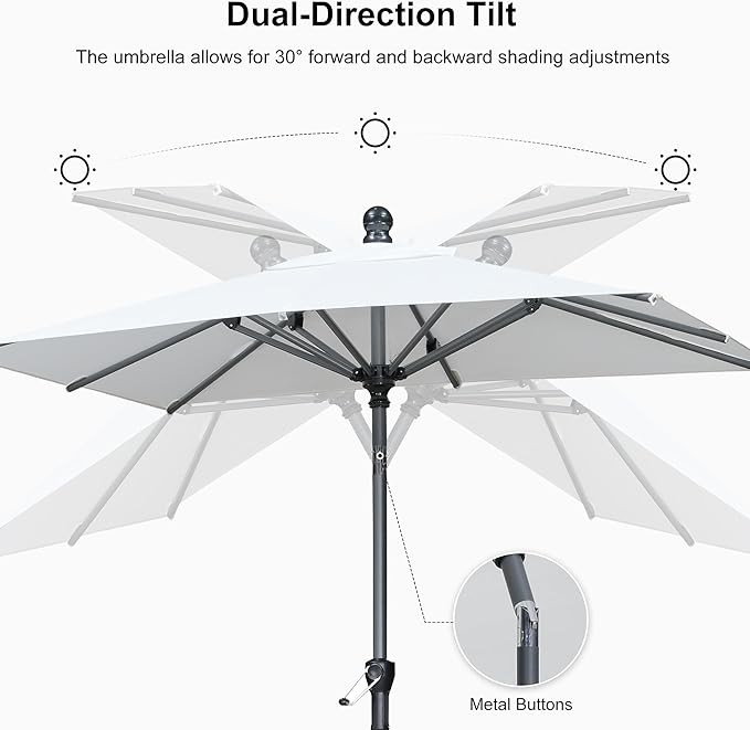 PURPLE LEAF 9' x 6' Rectangular Patio Umbrella Outdoor Table Umbrella Aluminum Frame Market Umbrella Sun Umbrella with 8 Sturdy Ribs Tilt for Garden Deck Lawn Pool White