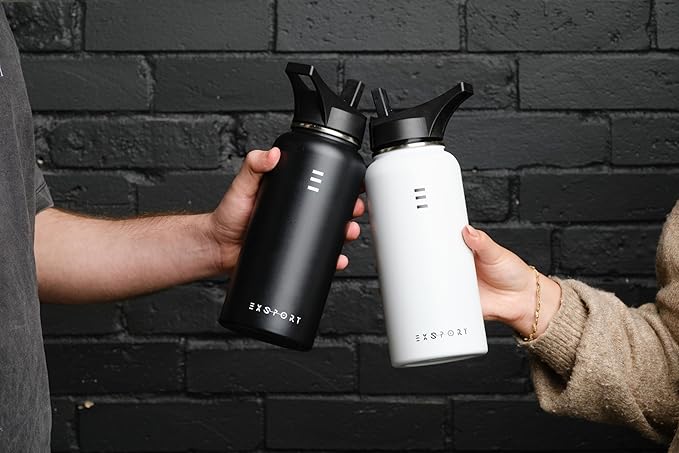 Stainless Steel Water Bottle - 32 Oz Water Bottle with Straw Lid, Coffee Lid, and Wide Mouth Lid - Double Insulated Water Bottle - Metal Water Bottle - Hot and Cold Insulated Thermos - (White)