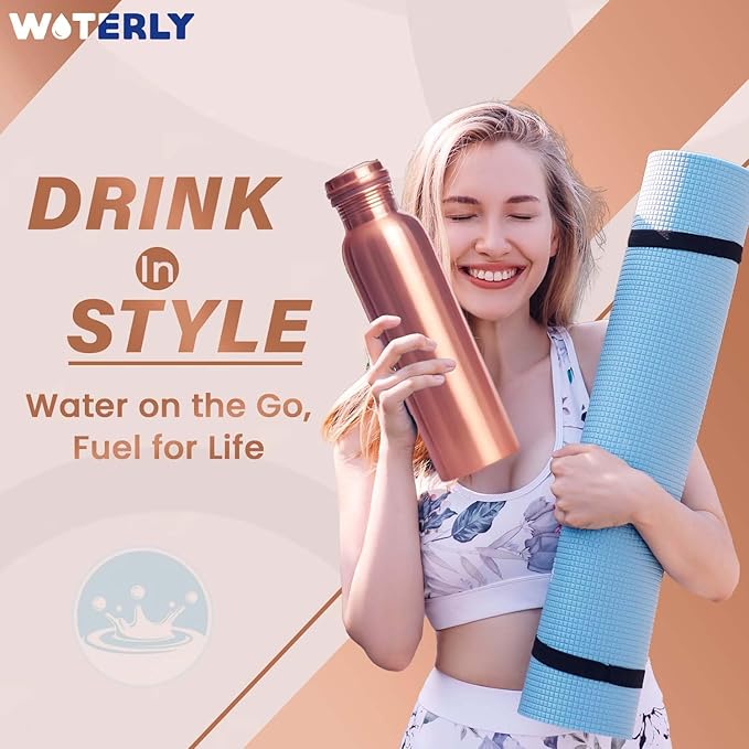 Plain Copper Water Bottle With Set Of 2 Plain Tumbler | Ayurvedic Copper Storage Water Bottle | Pure Authentic Copper Bottle (34 Oz /1000ml ) With Set 2 Copper Tumblers For Drinking