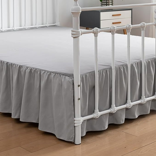 Bed Skirt Queen Size Ruffled Bed Skirt with Split Corners, 16 Inch Drop Dust Ruffle Bed Skirt with Platform, Light Gray, Queen - 16" Drop