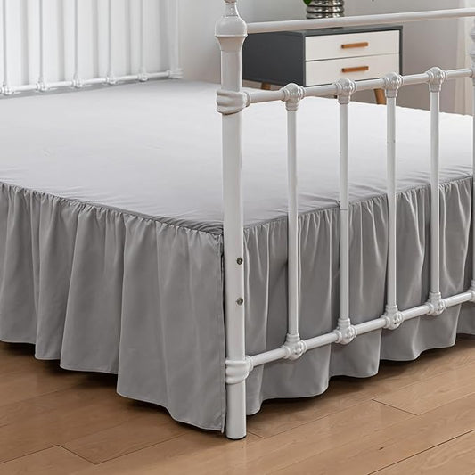 Bed Skirt King Size Ruffled Bed Skirts with Split Corners, 16 Inch Drop Dust Ruffle Bed Skirt with Platform, Light Gray, King - 16" Drop