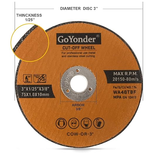 GoYonder Cut Off Wheels 25Pack, 3" x 1/25" x 3/8" Metal and Stainless Steel Cutting Wheels for Die Grinders Cutting Discs 25 Pack