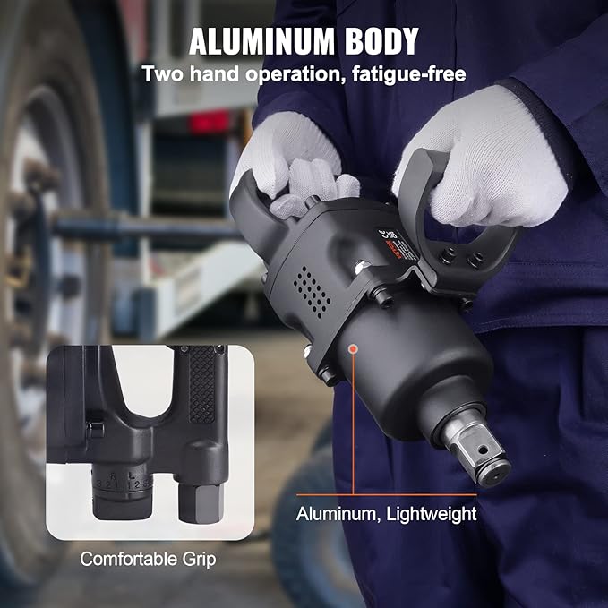 VEVOR 1 Inch Air Impact Wrench, Up to 2730 ft-lbs Reverse Torque Output 1" Pneumatic Impact Gun Lightweight w/ 2 Handles for Heavy Duty Repairs and Maintenance