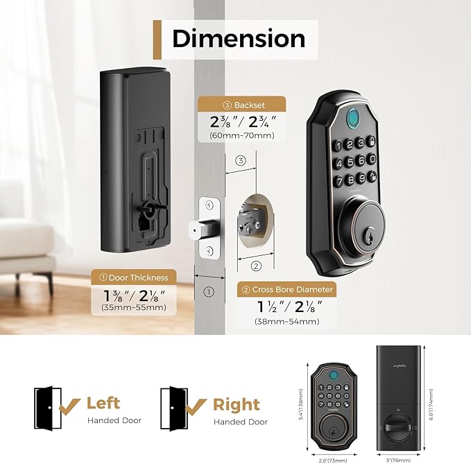 ARPHA Fingerprint Smart Door Lock - Keyless Entry Door Lock, Built-in WiFi Deadbolt with Keypad, APP Remote Control, Easy Installation (WiFi+Fingerprint+Password)