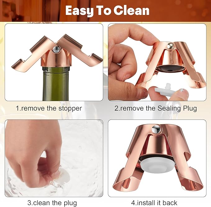 Tessco 12 Pcs Stainless Steel Champagne Stopper Reusable Bottle Sealer Wine Corker Champagne Cork Stopper with a Built in Sealing Plug Compact Champagne Saver Plug for Cava Prosecco (Rose Gold)