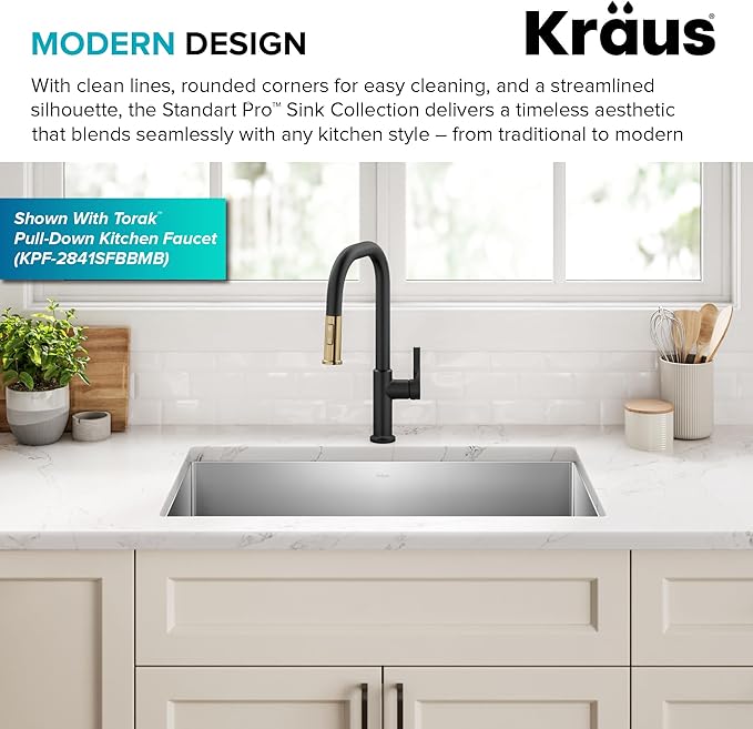 Kraus KHU100-32 Standart PRO 16 Gauge Undermount Single Bowl Stainless Steel Kitchen Sink, 32 Inch