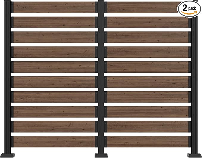 MUPATER 5FT×6.5FT No-Dig Wood Privacy Screen,Versatile Outdoor Screen for Hard Surfaces & Soil,Dual Setup Modes,Sturdy Aluminum Post,Decorative Fence Panel, Air Conditioner Enclosure, Brown (2 Panels)