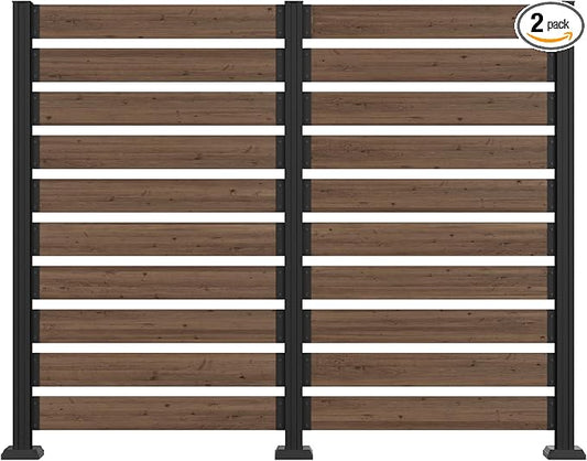 MUPATER 5FT×6.5FT No-Dig Wood Privacy Screen,Versatile Outdoor Screen for Hard Surfaces & Soil,Dual Setup Modes,Sturdy Aluminum Post,Decorative Fence Panel, Air Conditioner Enclosure, Brown (2 Panels)