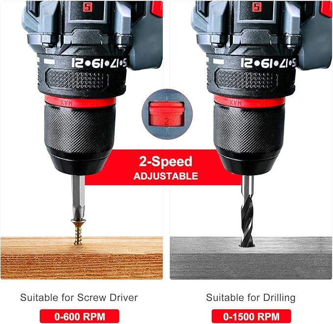 20V Cordless Brushless Power Drill Set, 443 in-lbs, 3/8-Inch Chuck Electric Drill-Driver, 22 Torque Setting, 2 Variable Speed, Hammer Drill with 3.0Ah Battery Kit for Drilling Brick Wall,Metal,Wood