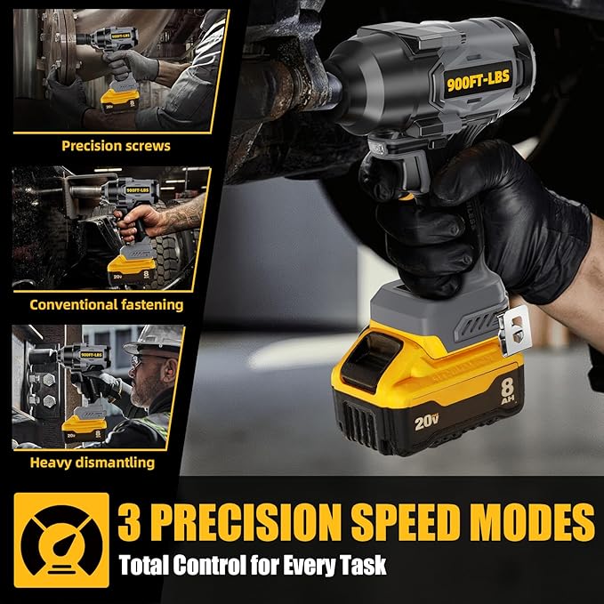 900Ft-lbs(1200N.m) Cordless Impact Wrench 1/2” Brushless, Compatible with DeWAL 20V MAX Batteries, 3-Speed High Torque, Constant Torque Technology, Tool Only-Battery and Charger Not Included