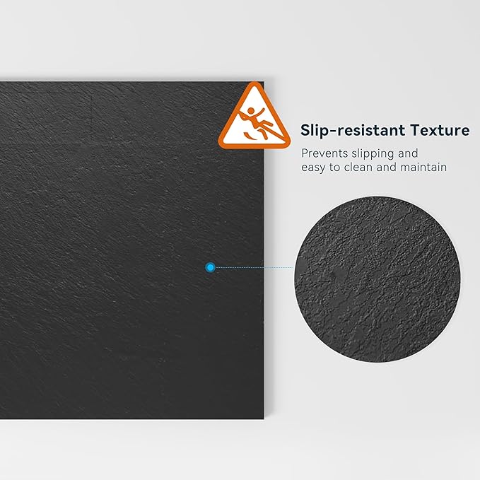 FerdY 47.2"x35.4" Low Threshold Shower Base, Non-Slip SMC Slate Stone Surface Shower Pan with SMC Drain Cover and 3-Sided Aluminum Waterproof Strip, Black