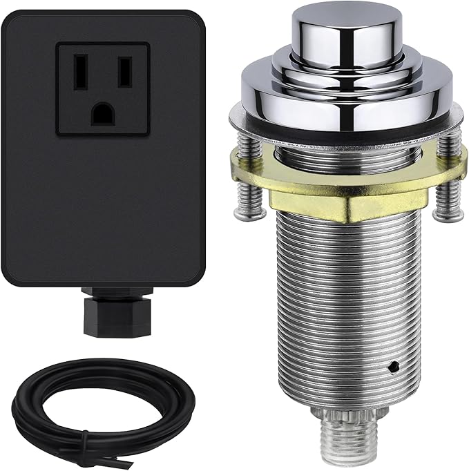 SinkTop Air Switch Kit (Long Full Brass Button) for Garbage Disposal, Cordless Chrome