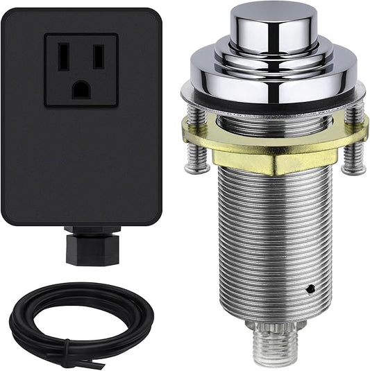 SinkTop Air Switch Kit (Long Full Brass Button) for Garbage Disposal, Cordless Chrome