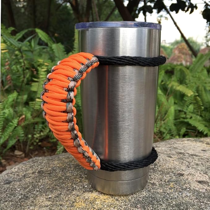 Handmade Paracord Handle for Yeti/Rtic/Ozark Trail Rambler 20 Oz Tumbler. Orange/Forest Green