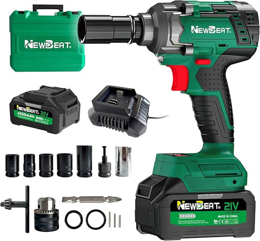 NEWBEAT Cordless Impact Wrench Set - 1/2 inch Impact Gun, Electric Power Impact Driver Max Torque 550 N.m, 21V Brushless, 2*4.0Ah Battery, 2400 RPM Variable Speeds for Car Home DIY, Tire Removal Tool