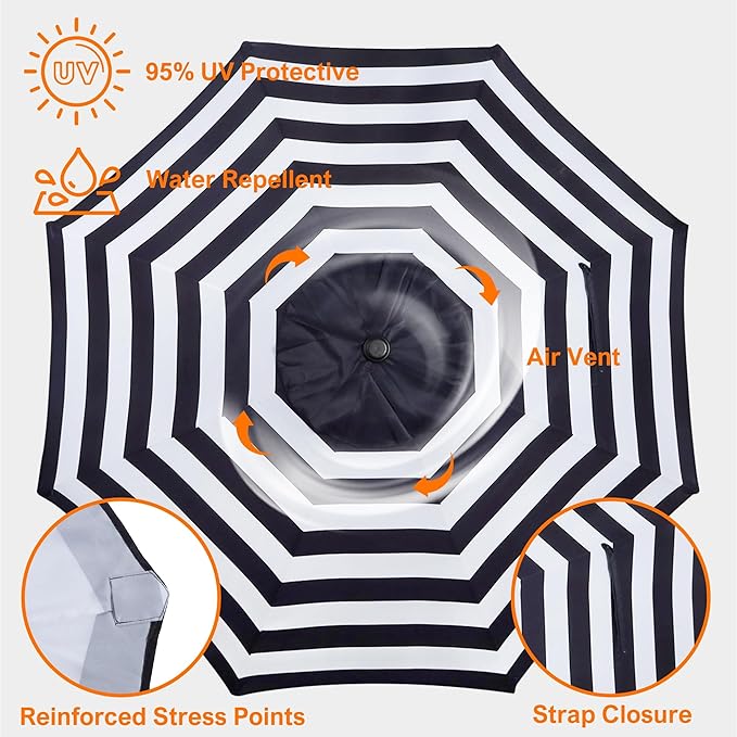 Blissun 9ft Patio Umbrella Replacement Canopy, Market Umbrella Top, Outdoor Table Umbrella Canopy for 8 Ribs, Canopy Only