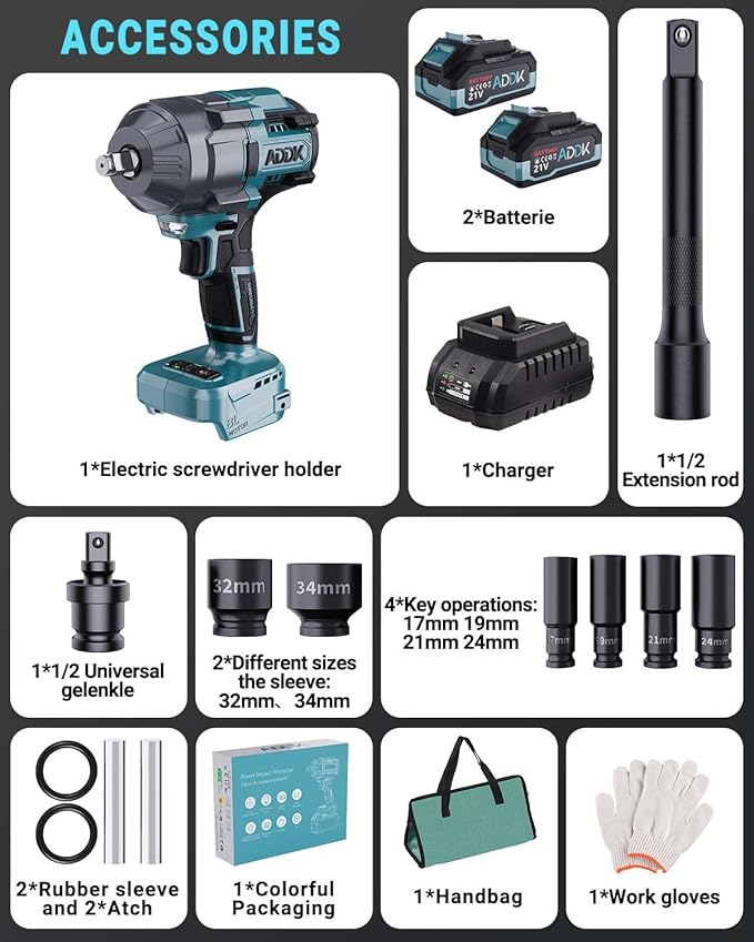 21V Cordless Impact Wrench Kit, 1200Ft-lbs (1600N.m) 1/2" Brushless Impact Gun with 6 Mode Speed, Electric 2600RPM High Torque Power Impact Driver for Car Truck Mower (1600Nm)