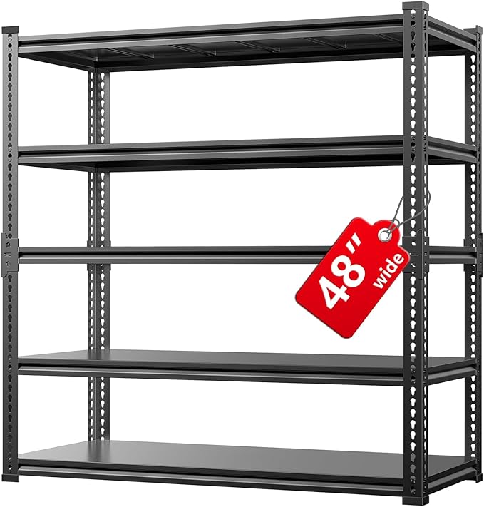 Garage Shelving, 48" Wide 5-Tier 3000lbs, Boltless Assembly, Adjustable Large Garage Storage Shelves, 48" W x 24" D x 72" H Heavy Duty Storage Rack