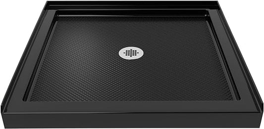 DreamLine SlimLine 42 in. D x 42 in. W x 2 3/4 in. H Center Drain Single Threshold Shower Base in Black, DLT-1142420-88