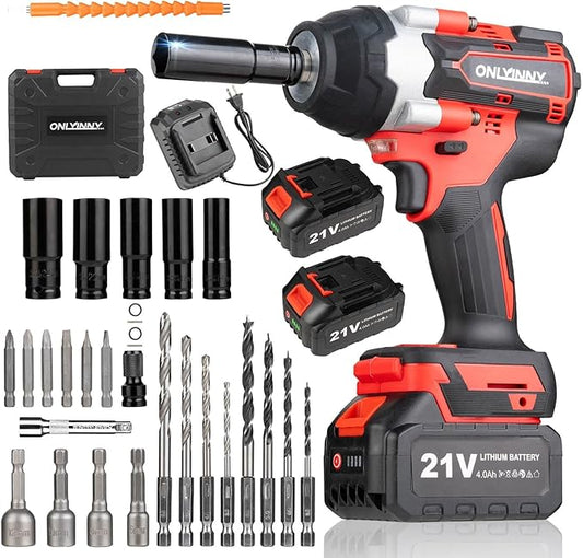 Cordless Impact Wrench1/2, 750Ft-lbs (1000N.m), 21V Power Impact Wrenches, 4-Mode Speed, 2x4.0AH Battery High Torque, 5 Sockets, 8 Drill, 6 Screws, Electric Impact Driver for Car Home Truck