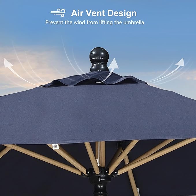PURPLE LEAF 8' x 8' Square Patio Umbrella Market Umbrella Aluminum Outdoor Table Umbrella with Push Button Tilt & 8 Sturdy Ribs and Crank Square Outdoor Umbrellas for Pool Backyard Deck, Navy Blue