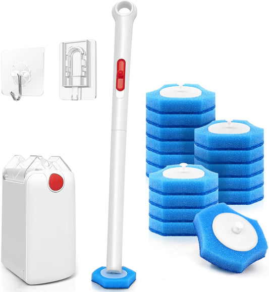 JEHONN Disposable Toilet Bowl Cleaner Wand with Upgraded Clamping System, Wall Mounted Bathroom Scrubber Brush for Bathtub Sink Wash Basin, 16 Refills