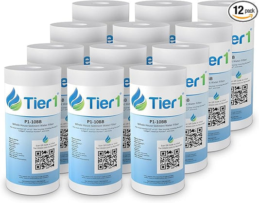 Tier1 1 Micron 10 Inch x 4.5 Inch | 12-Pack Spun Wound Polypropylene Whole House Sediment Water Filter Replacement Cartridge | Compatible with Pentek DGD-2501, 155359-43, Home Water Filter