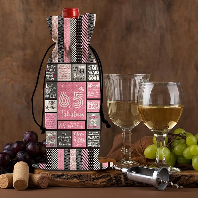 Funny 65th Birthday Gifts for Women Men Wine Bag, Happy Anniversary 65th Birthday Party Decorations for Women Men Wine Bags, 65 Year Old Birthday Gifts for Women Wine Bottle Bag