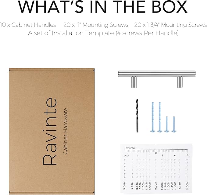 Ravinte 10 Pack | 6" Cabinet Pulls Brushed Nickel Stainless Steel Kitchen Cupboard Drawer Pulls Cabinet Handles 6 Inch Length，3-1/2 Inch Hole Center with Mounting