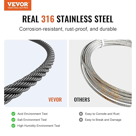 VEVOR 1/8 Black Stainless Steel Cable, 500 FT 316 Black Cable Railing Kit, Cable Railing System Wire Rope with Cutter & Gloves, 7x7 Strands Core Marine Aircraft Cable for Handrail Stair Deck Fence