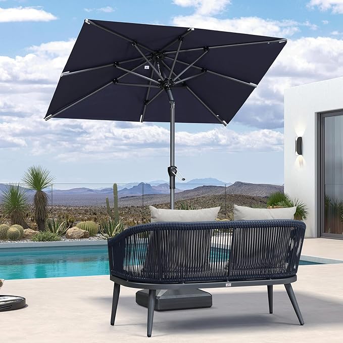 PURPLE LEAF 6' x 4' Rectangular Patio Umbrella Outdoor Table Umbrella Aluminum Frame Market Umbrella Sun Umbrella with 8 Sturdy Ribs Tilt for Garden Deck Lawn Pool Navy Blue