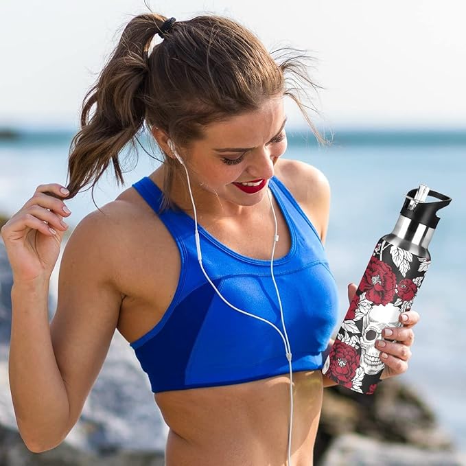 MNSRUU Insulated Water Bottle with Straw, Rainbow and Unicorns Stainless Steel Flasks for Sports Cycling Hiking School