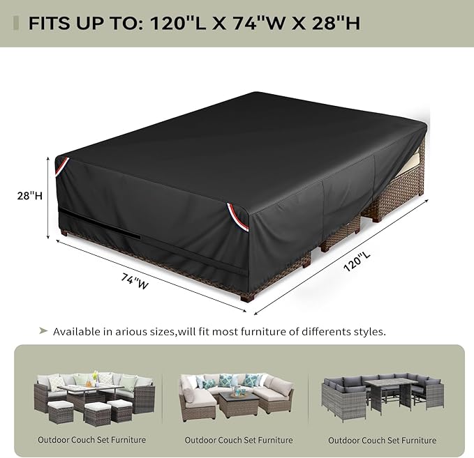 KylinLucky 600D Heavy Duty Rectangular Table Cover 120 x 74 inches - Waterproof Outdoor Dining Set Protector for Patio Furniture