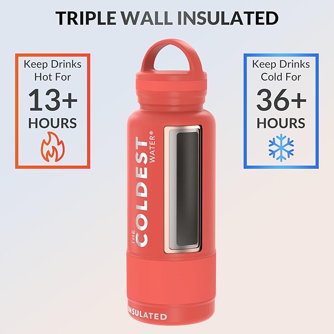 Coldest Insulated Water Bottle with Handle Lid | Leak Proof, Insulated Modern Stainless Steel, Triple Walled, Sport Thermos Bottles, Metal Flask | 32oz