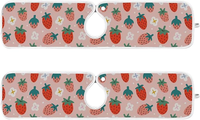 Kitchen Faucet Absorbent Mat,Strawberry Summer Berry Water Splash Guard for Sink, Faucet Drip Catcher Thicken Sponge Microfiber Faucet Water Catcher Mat Sink Absorbent Mat for Kitchen 23x5in 2 Pack