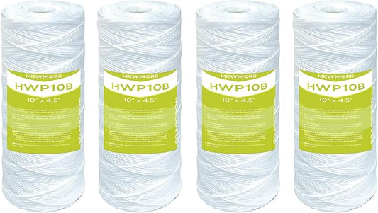 50 Micron Whole House Water Filter Cartridge, String Wound Sediment Filters for Well Water, Replacement for 84637, WPX5BB97P, WP10BB97P, WP25BB97P - 10" x 4.5" Cartridges - Pack of 4