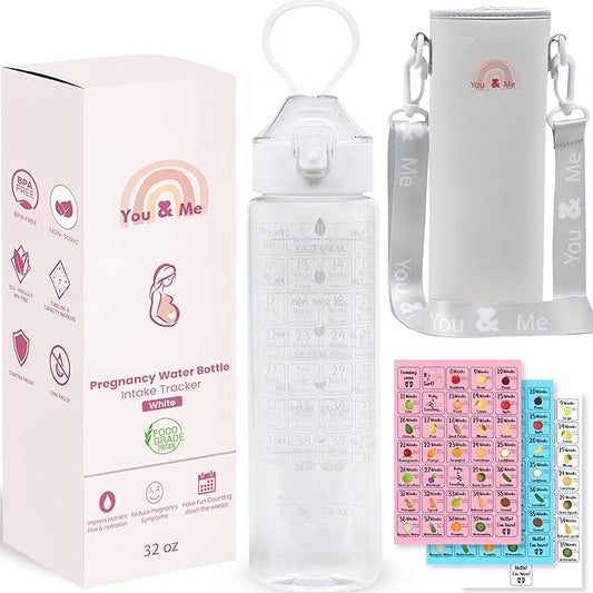 Pregnancy Water Bottle Tracker (32oz)-Essential Maternity Must-Have with Milestone Stickers -Pregnancy Gifts for Expecting Moms-Pregnancy Essentials Nausea Relief - BPA-Free