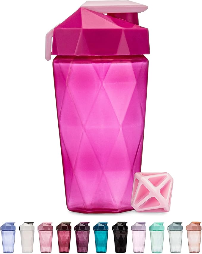 Classic 20oz Blender Shaker Bottle | Protein Shaker Bottle with Diamond Agitator | Shaker Cup with Carrying Handle and Dishwasher Safe | Raspberry - 20-Ounces
