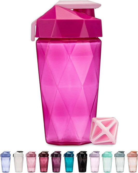 Classic 20oz Blender Shaker Bottle | Protein Shaker Bottle with Diamond Agitator | Shaker Cup with Carrying Handle and Dishwasher Safe | Raspberry - 20-Ounces