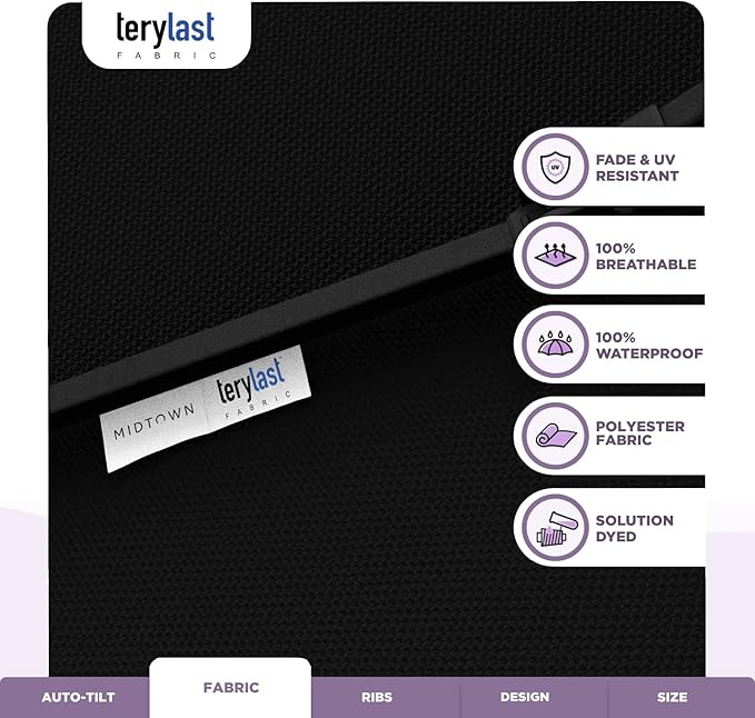 Midtown Umbrellas 10-Year-No-Fade - 10 Ft - UV Proof Ebony Black Polyester Fabric - Umbrella Outdoor Patio, Aluminum Frame Large Patio Umbrella for Garden, Pool & Deck - Black Pole