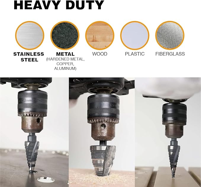 M2 HSS 4-32mm Step Drill Bit, High Speed Steel Drill bits for Hole Drilling in Extra Thick Material/Panel/Plate, Stainless Steel, Copper, Aluminum, Wood, Plastic