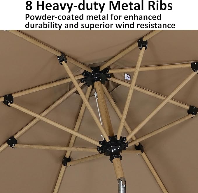 PURPLE LEAF 8 Feet Patio Umbrella Outdoor Table Umbrella Aluminum Market Umbrella with Push Button Tilt & 8 Sturdy Ribs and Crank Round Commercial Sun Umbrella for Garden Patio Balcony, Taupe