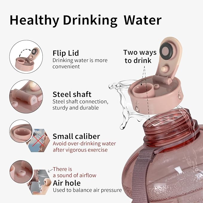 TOOFEEL 2 Liter Water Bottles - Half Gallon Water Bottle BPA Free - Ideal for Gym, Big Water Jug, Reusable Sports Bottle with Measurements Marked Drink Container - 2.2L 74oz Transparent Pink Bottle