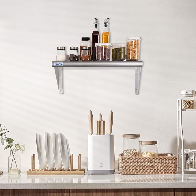 HARDURA Stainless Steel Shelf 18" x 36", 340lb Commercial Shelves Wall Mount Metal Shelving with Backsplash and Brackets for Kitchen, Restaurant, Laundry Room and Home