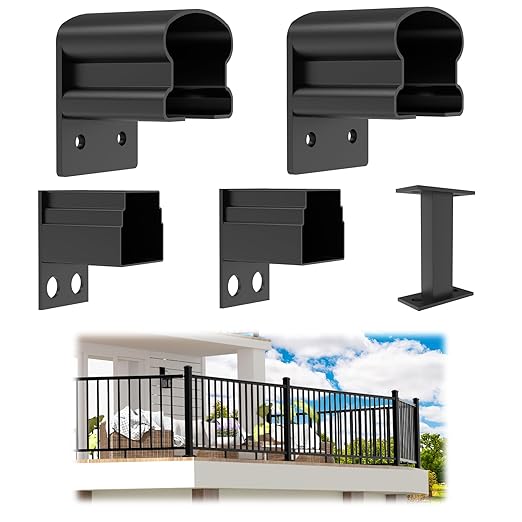 4 Pack Aluminum Fixed Railing Bracket with Level Foot, Deck Railing Bracket Connector, Black Textured Powder-Coat Finish Railing System for Outdoor Decks, Porches & Balconies (Fix Brackets)