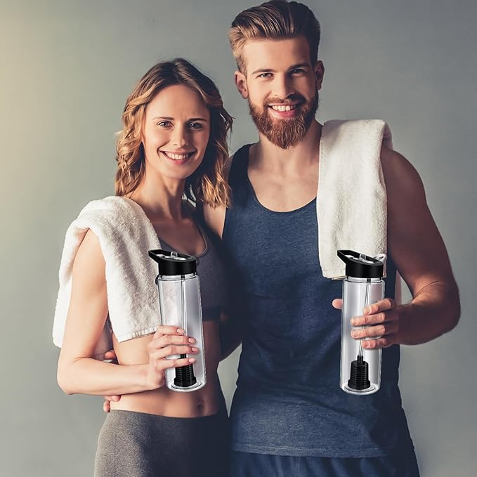 4 Pack Filtered Water Bottle Sports 24 oz Classic Water Bottle with Filter Portable Reusable Plastic Camping Hiking Water Filters with Straw for Travel Survival Backpacking Emergency