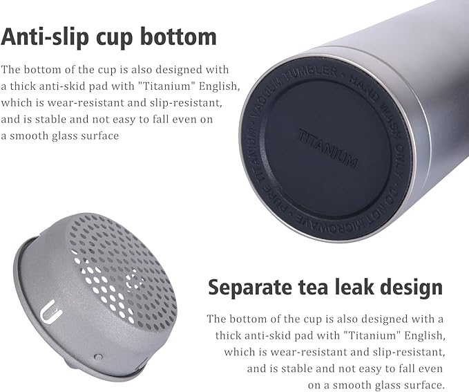 Boundless Voyage Titanium 300ml/450ml Vacuum Water Bottle with Tea Filter Double-Walled Lightweight Leak-Proof Sport Water Bottle for Travel Outdoor Office (10 fl oz)